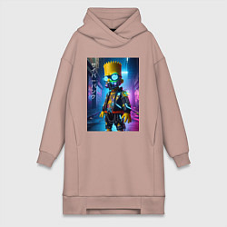 Женское худи-платье Барт Симпсон в респираторе - нейроарт, цвет: пыльно-розовый