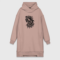 Женское худи-платье Татуировка с акулой и головой человека, цвет: пыльно-розовый