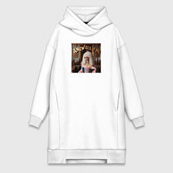 Женское худи-платье Девушка с белыми волосами и в солнечных очках, цвет: белый