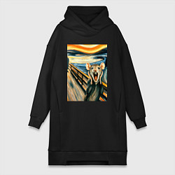 Женское худи-платье Мышка кричит на картине Эдварда Мунка - мем искусс, цвет: черный