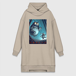 Женское худи-платье Тоторо гонится за лесным длинноухим котом - хэллоу, цвет: миндальный