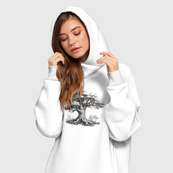 Женское худи-платье Дерево скетч черно-белый, цвет: белый — фото 2