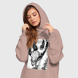 Женское худи-платье Дандадан: Кэн Такакура, цвет: пыльно-розовый — фото 2