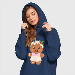 Женское худи-платье Весёлый пряничный человечек, цвет: тёмно-синий — фото 2