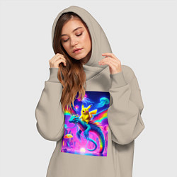 Женское худи-платье Пикачу верхом на водяном драконе, цвет: миндальный — фото 2