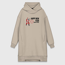 Женское худи-платье Counter Strike - Santa Claus, цвет: миндальный