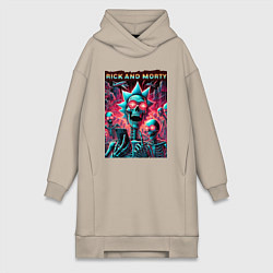 Женское худи-платье Rick and Morty - neon glow fantasy, цвет: миндальный