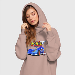 Женское худи-платье Cool hedgehog - Sonic racing team, цвет: пыльно-розовый — фото 2