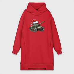 Женское худи-платье Новогодний танк, цвет: красный