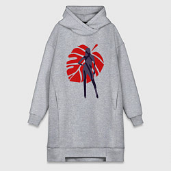 Женское худи-платье Девушка на фоне монстеры, цвет: меланж