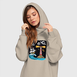 Женское худи-платье Маяк и парусник, цвет: миндальный — фото 2