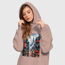 Женское худи-платье Туманные улицы Лондона, цвет: пыльно-розовый — фото 2