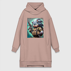 Женское худи-платье Ёжик Соник солдат спецназа - нейроарт, цвет: пыльно-розовый