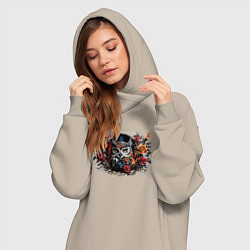 Женское худи-платье Сова с розами, цвет: миндальный — фото 2