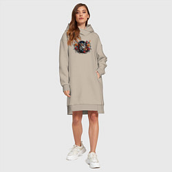 Женское худи-платье Сова с розами, цвет: миндальный — фото 2