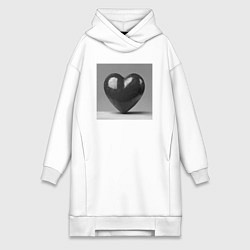 Женское худи-платье Большое чёрное сердце, цвет: белый