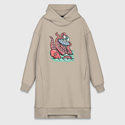 Женское худи-платье Осьминог и НЛО, цвет: миндальный