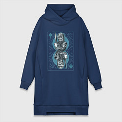 Женское худи-платье Игральная карта со скелетом рыцарем, цвет: тёмно-синий