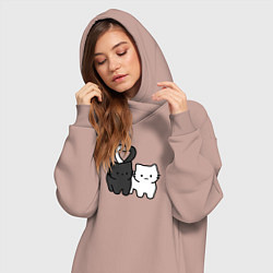 Женское худи-платье Влюбленные котики - черный и белый, цвет: пыльно-розовый — фото 2