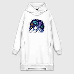 Женское худи-платье Космос над горами, цвет: белый