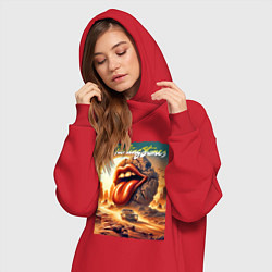 Женское худи-платье Rolling Stones - stylization of the logo, цвет: красный — фото 2
