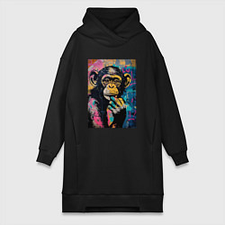 Женское худи-платье Cute monkey, цвет: черный