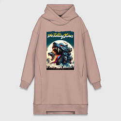 Женское худи-платье Волки Роллинг Стоунз - фантазия, цвет: пыльно-розовый