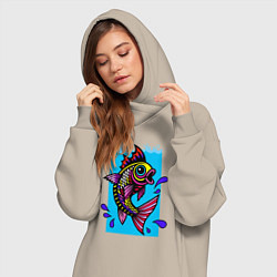 Женское худи-платье Рыбка в воде, цвет: миндальный — фото 2