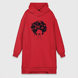 Женское худи-платье Цветочная девушка, цвет: красный