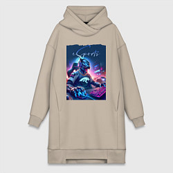 Женское худи-платье Cyber panther is esports player - neon glow, цвет: миндальный