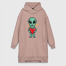 Женское худи-платье Пришелец с сердечком, цвет: пыльно-розовый