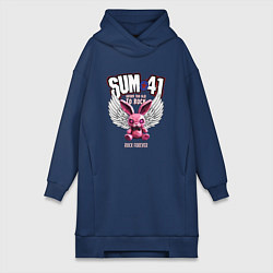 Женское худи-платье Sum 41 розовый кролик, цвет: тёмно-синий