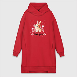 Женское худи-платье Love you bunny, цвет: красный