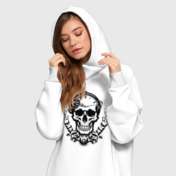 Женское худи-платье Механический череп, цвет: белый — фото 2