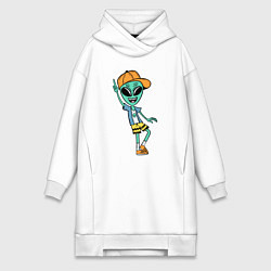 Женское худи-платье Инопланетянин в кепке танцует, цвет: белый
