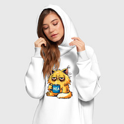 Женское худи-платье Уставший невыспавшийся кот, цвет: белый — фото 2