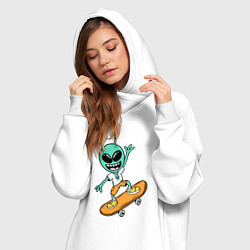 Женское худи-платье Инопланетянин на скейтборде, цвет: белый — фото 2