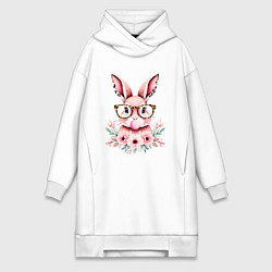 Женское худи-платье Розовая зайка с бубльгумом, цвет: белый