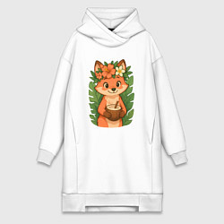 Женское худи-платье Тропическая лисичка, цвет: белый