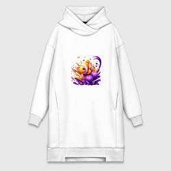 Женское худи-платье Рыбка клоун среди водорослей, цвет: белый