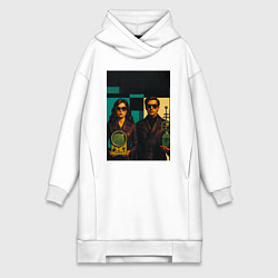 Женское худи-платье Мужчина и девушка с гаджетами ретрофутуризм поп-ар, цвет: белый
