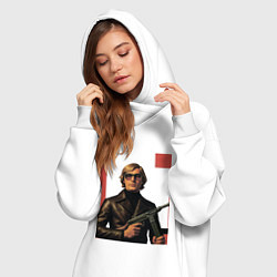 Женское худи-платье Мужчина с автоматом ретрофутуризм поп-арт 1970-е, цвет: белый — фото 2