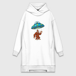 Женское худи-платье Нло похищает бигфута, цвет: белый