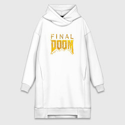 Женское худи-платье Doom final gold logo, цвет: белый