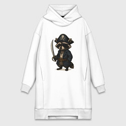 Женское худи-платье Енот пират, цвет: белый