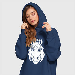 Женское худи-платье Лошадь с большими глазами, цвет: тёмно-синий — фото 2