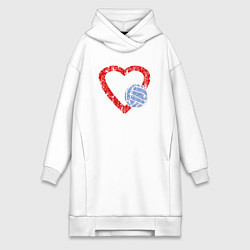 Женское худи-платье Сердце волейбола, цвет: белый