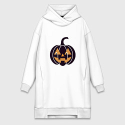 Женское худи-платье Тыква Джек фонарь Хэллоуин, цвет: белый