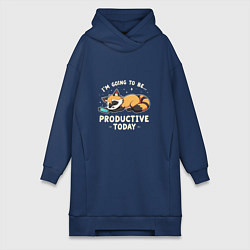 Женское худи-платье Супер продуктивный енот, цвет: тёмно-синий