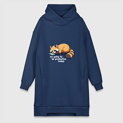 Женское худи-платье Ленивый енот с телефоном, цвет: тёмно-синий